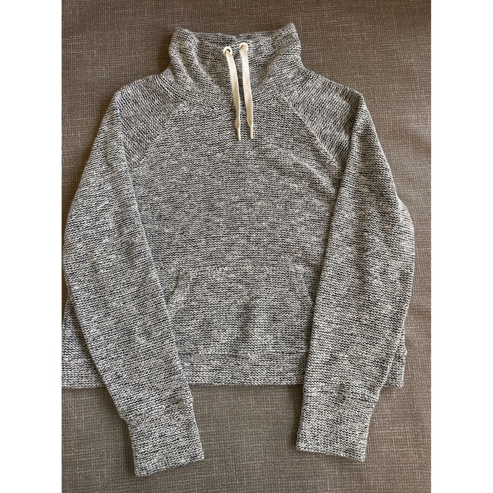 OFFLINE by Aerie Women L Black White Marled Funnel Neck Thumbhole Sweatshirt